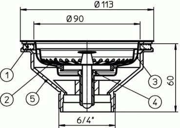 Ablaufventil (Korbventil) für Ablauföffnungen d 90mm, Anschlussgewinde 6/4" HL14/90